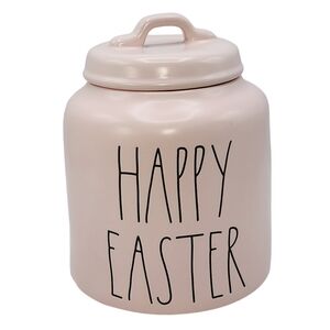 Rae Dunn Artisan Collection Pink Ceramic Jar Canister Happy Easter Design